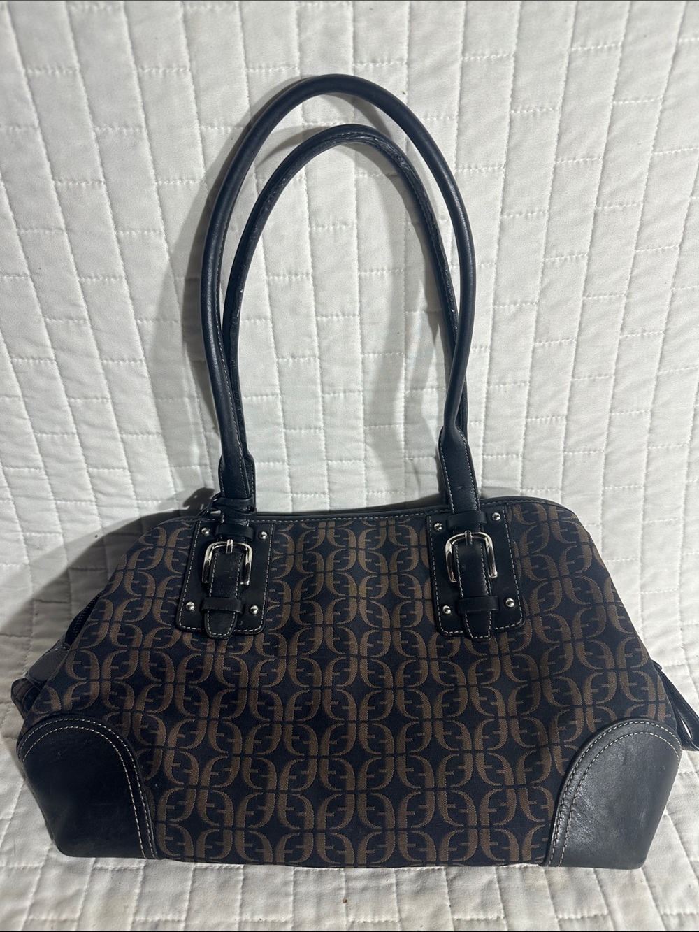 Fossil Brown Monogram Shoulder Bag with Black Trim